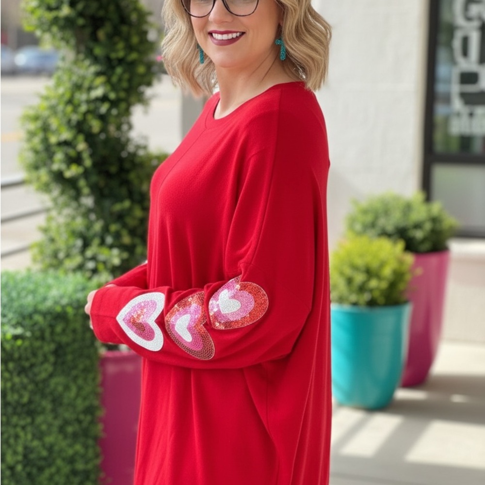 Red Sweater with Heart Patches